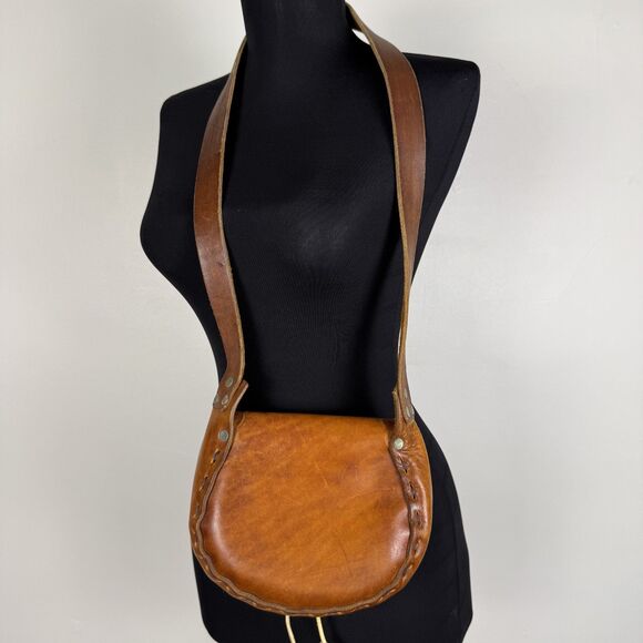 Vintage Boho Tooled Leather Floral Crossbody Purse | Rustic 70s Shoulder Bag - Picture 12 of 12